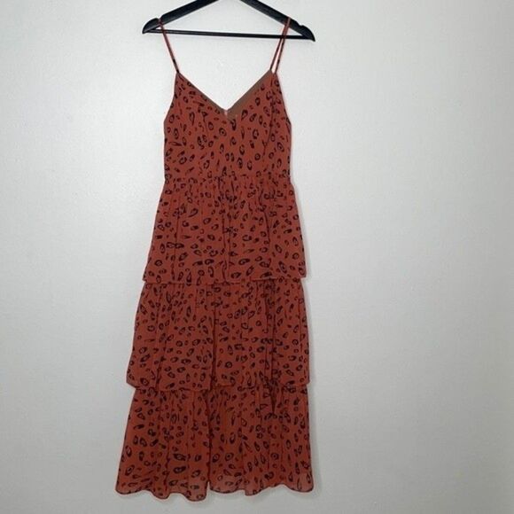 Fame and Partners Women Size 6 Bates Leopard Print Tiered Fit & Flare Midi-Dress - Picture 5 of 12